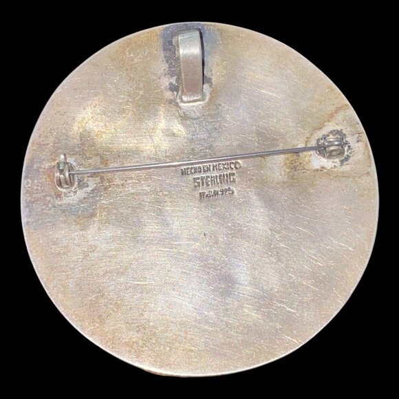 Brooch 2.5" Abalone Shell Mayan Design Sterling Silver 925 Mexico - Picture 8 of 11